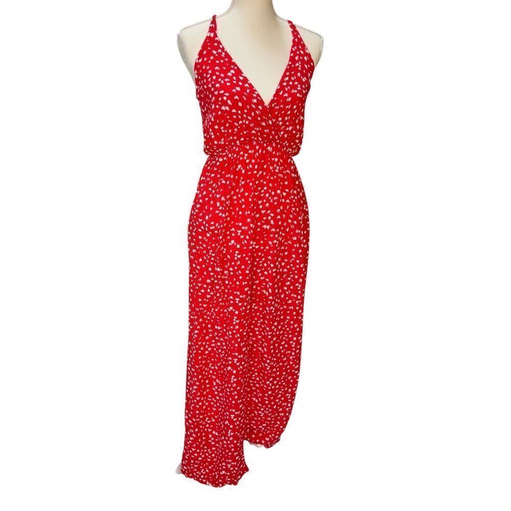 Maaji Spotted Kennedy Tie Back Wide Leg Jumpsuit Red Size Small